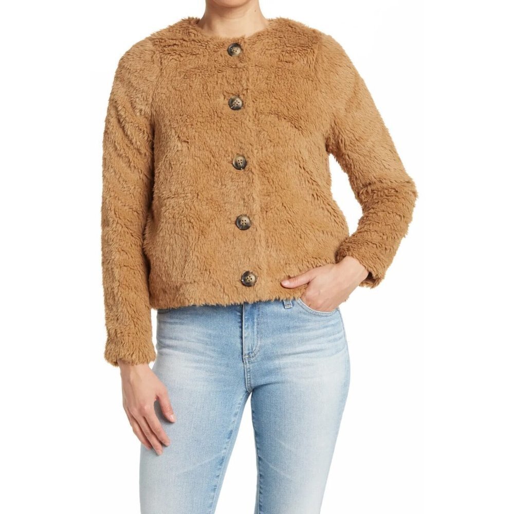 Vero Moda BNWOT women "amanda" Tan short faux fur teddy jacket Xlarge button up